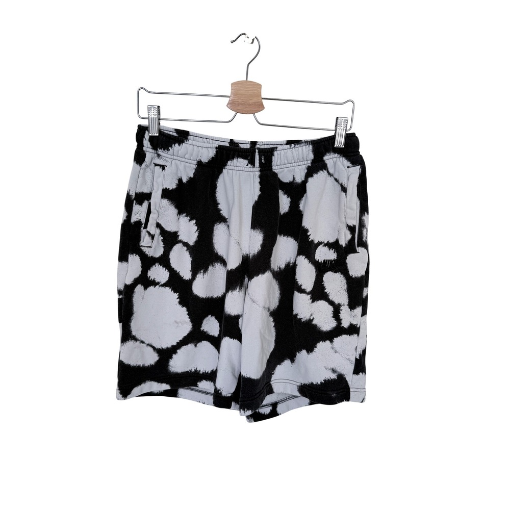 Nike Sportswear Mens Fleece Tie Dye Shorts Black White Cloud Print Large